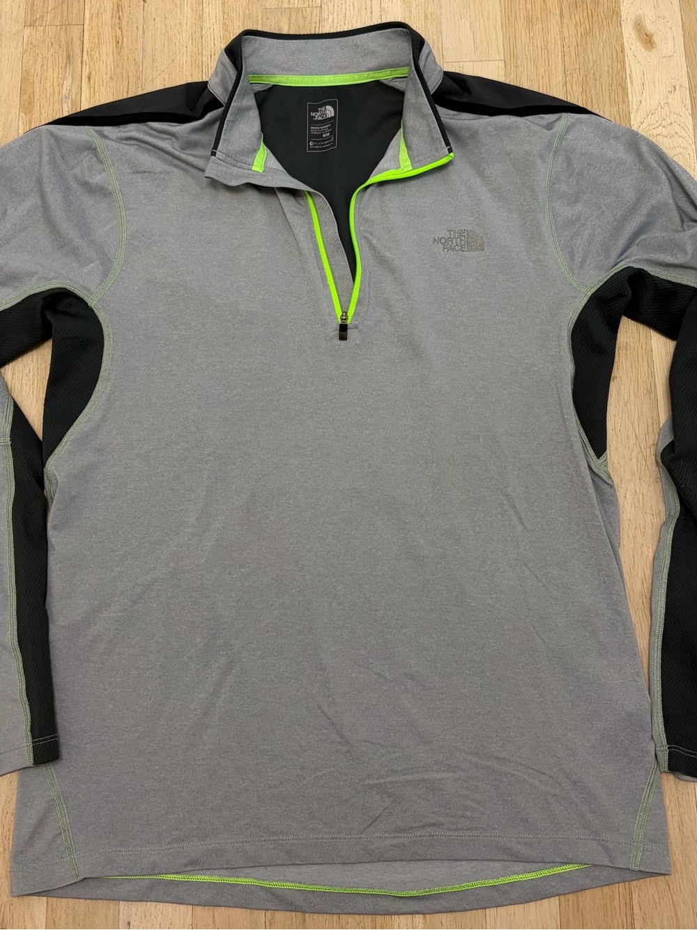 The North Face Men’s Gray Long-Sleeve Quarter-Zip with Neon Green Trim